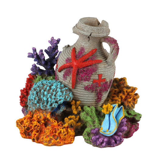Amphore avec corail 2 multicolore