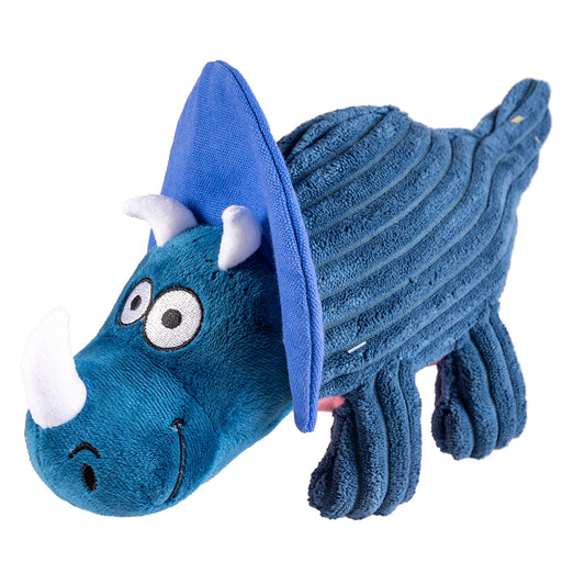 Peluche Dino triceratops corduroy bleu