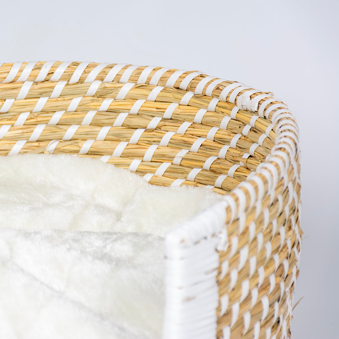 Boho panier en osier et coussin M - 68x44x24 cm beige/blanc 2
