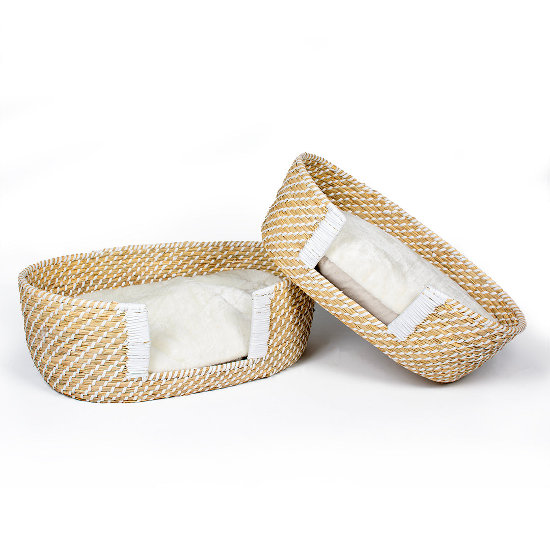 Boho panier en osier et coussin S - 58x34x21 cm beige/blanc 4
