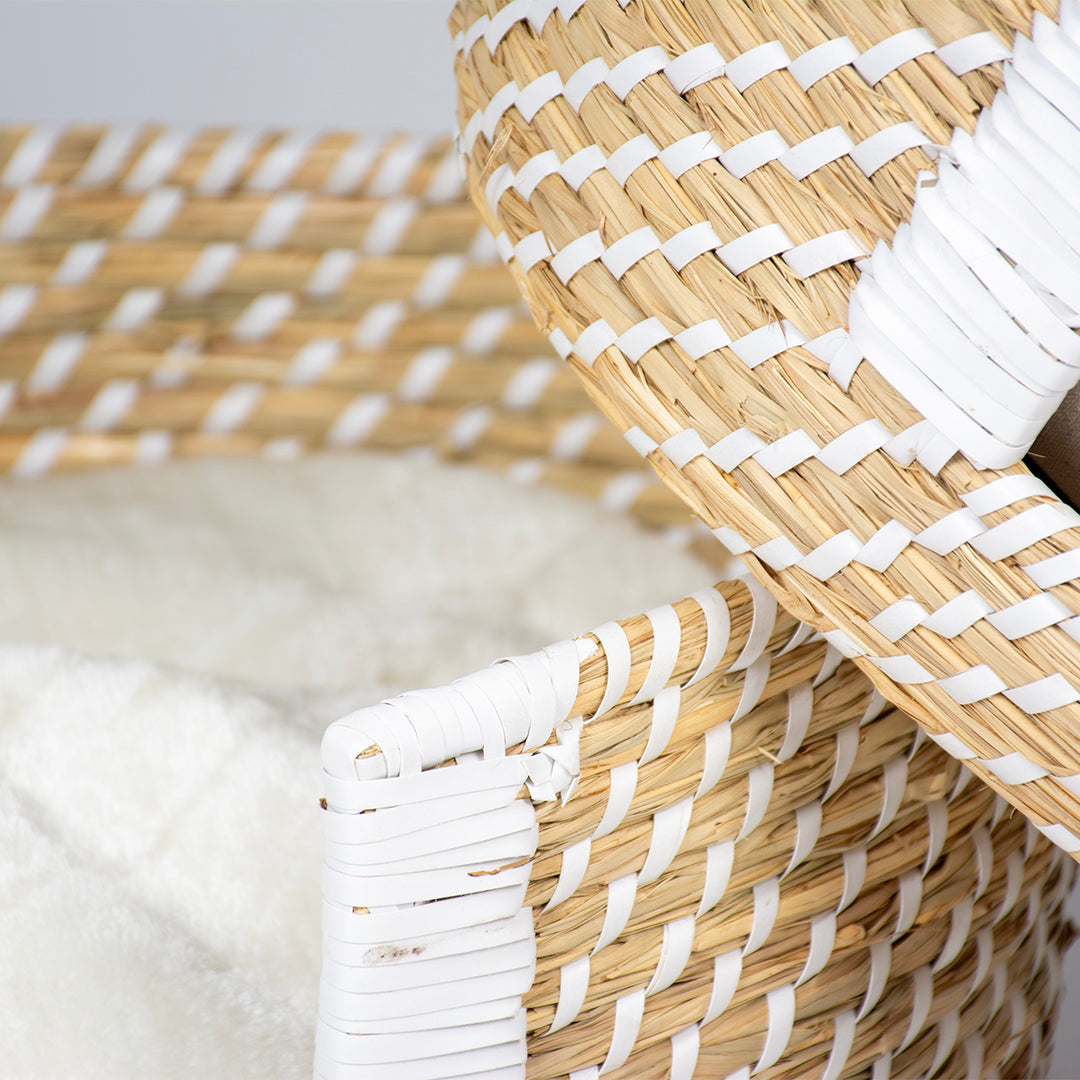 Boho panier en osier et coussin M - 68x44x24 cm beige/blanc 3