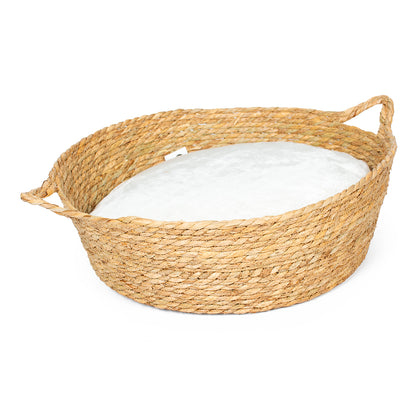 Laguna panier pour chat en zostère et coussin S - 39x39x13 cm beige/blanc