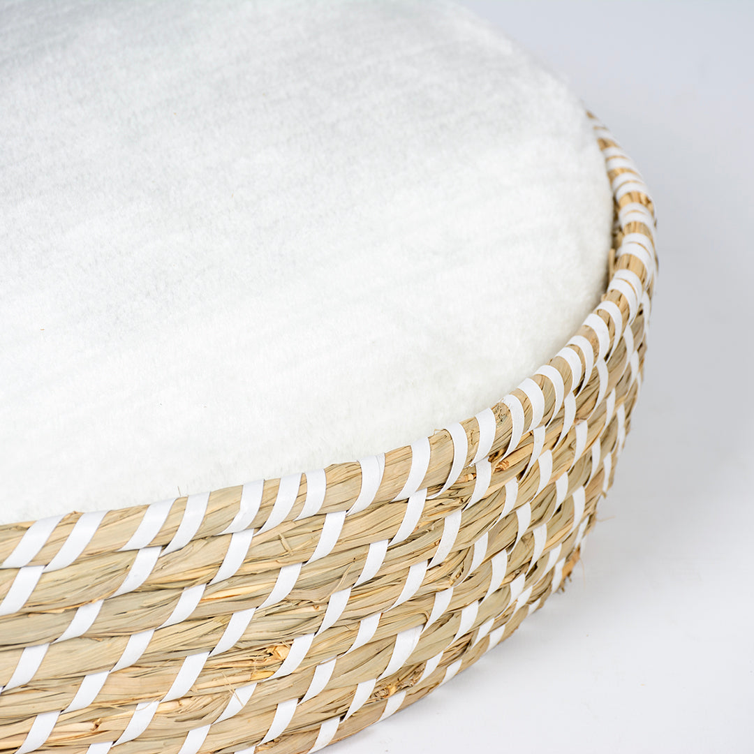 Boho panier rond en osier et coussin S - 40x40x10 cm beige/blanc 2