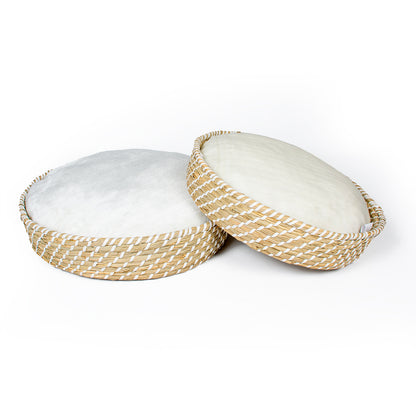 Boho panier rond en osier et coussin S - 40x40x10 cm beige/blanc 3