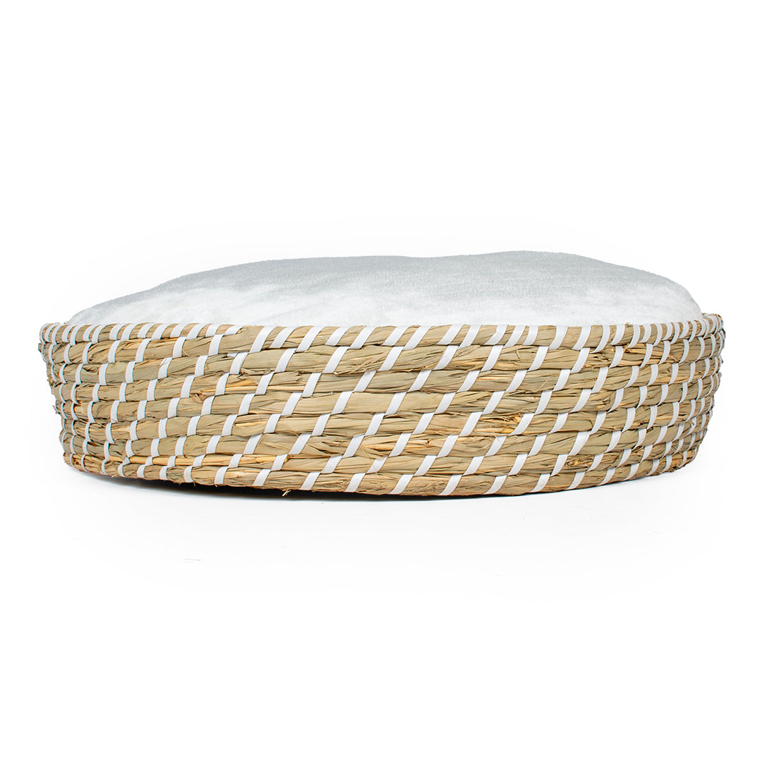 Boho panier rond en osier et coussin S - 40x40x10 cm beige/blanc 4