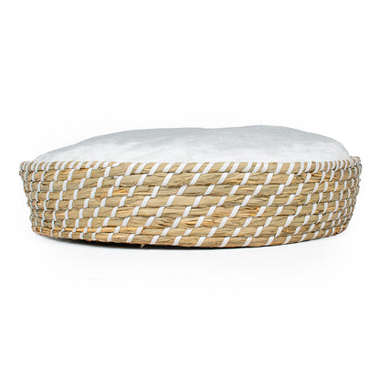 Boho panier rond en osier et coussin S - 40x40x10 cm beige/blanc 4