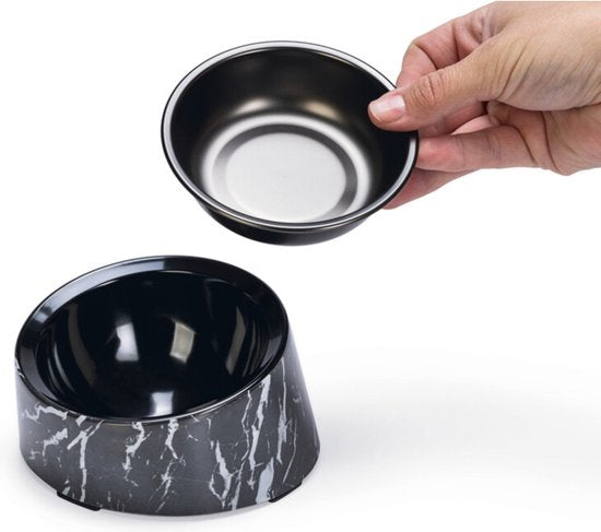 Bol Alimentaire Vita - Mangeoires Chat - Mélamine - Aspect Marbre - Zwart - 14,5x13,3x7,6 - 160 ml 2