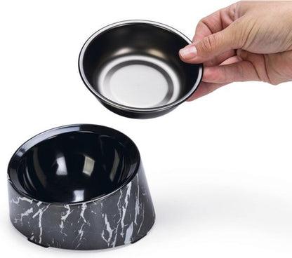 Bol Alimentaire Vita - Mangeoires Chat - Mélamine - Aspect Marbre - Zwart - 14,5x13,3x7,6 - 160 ml 2